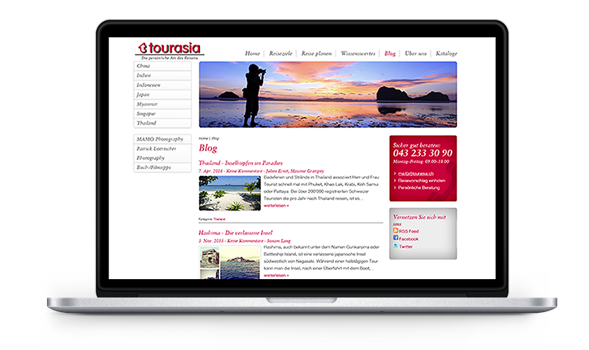 Corporate KMU Website Tourasia, webgearing AG Solothurn